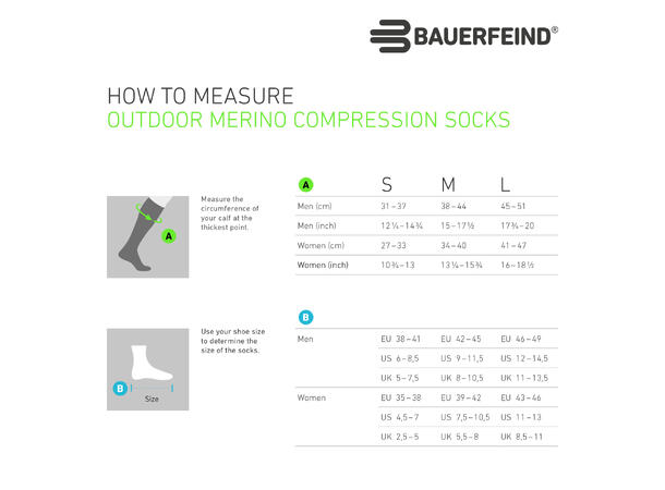 Bauerfeind Outdoor Merino Comp Socks Dame, Herbal Green, Str. 35-38 Small 