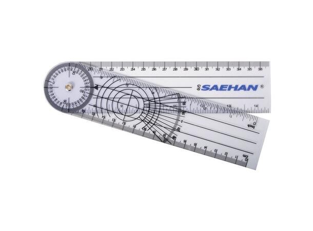 Vinkelmåler/ Goniometer Rulong 20 cm. Plexiglass. 0° til 360° pr 2°