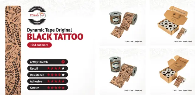 Dynamic Tape 5 cm Beige/Svart Tattoo 5 cm x 5 m 