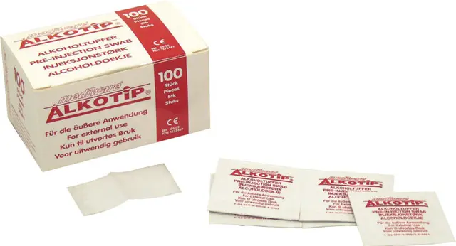 Alkoholswab Injeksjonstørk 100 stk - 70% isopropylalkohol 